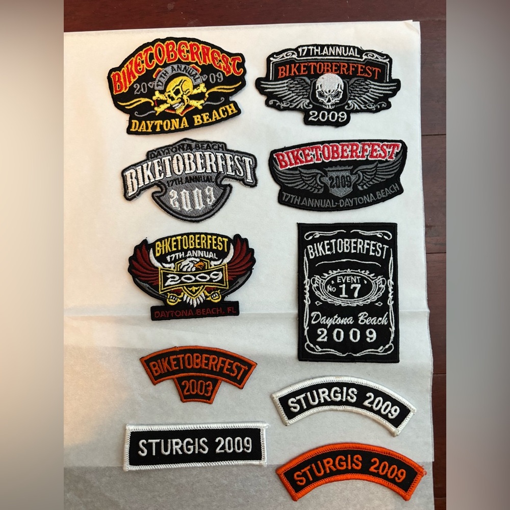 Lot of 10 Harley Davidson, motorcycle bike week patches brand new vintage